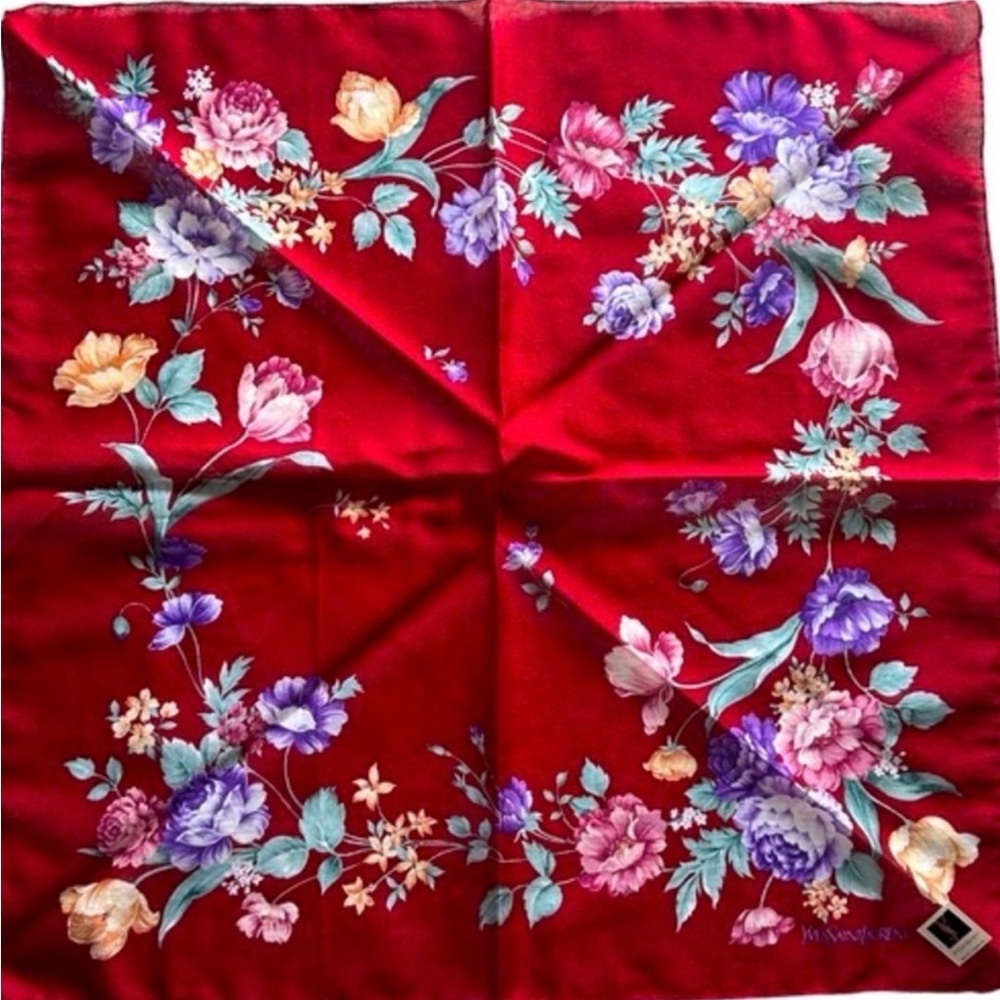 Yves Saint Laurent Vibrant Floral Scarf in Pink and Blue and Red Gift Set - Picture 3 of 5